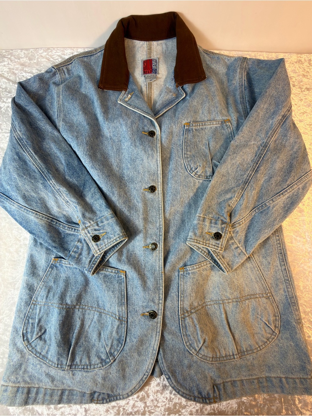 Sunbelt Light Blue Denim Jacket with Brown Denim Collar